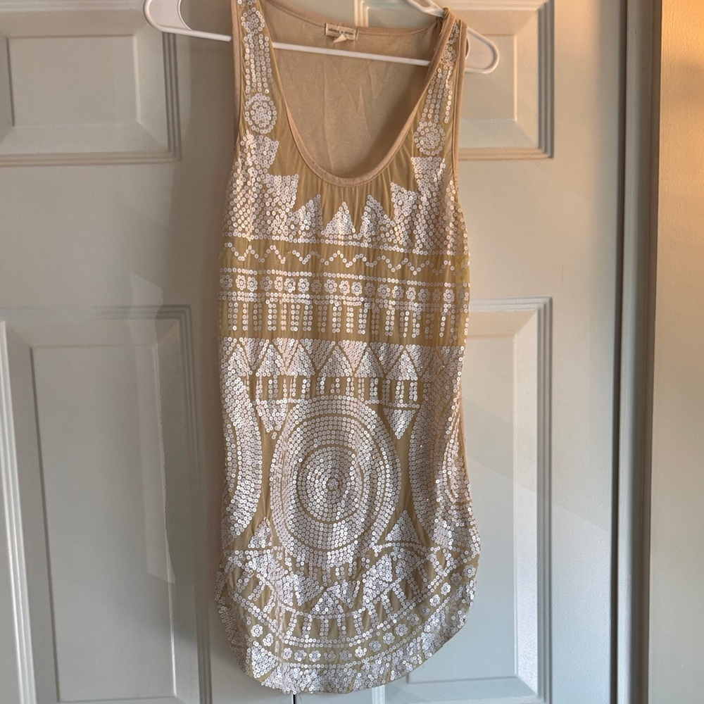 Urban Outfitters Beaded Embellished Tank Dress in Gold/Tan